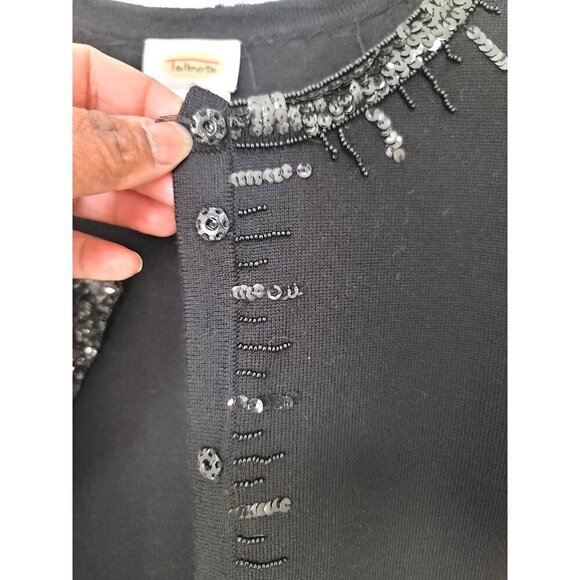 Talbots Black Sequined Cardigan Sweater Size XL 100% Pure New Wool - Picture 5 of 14